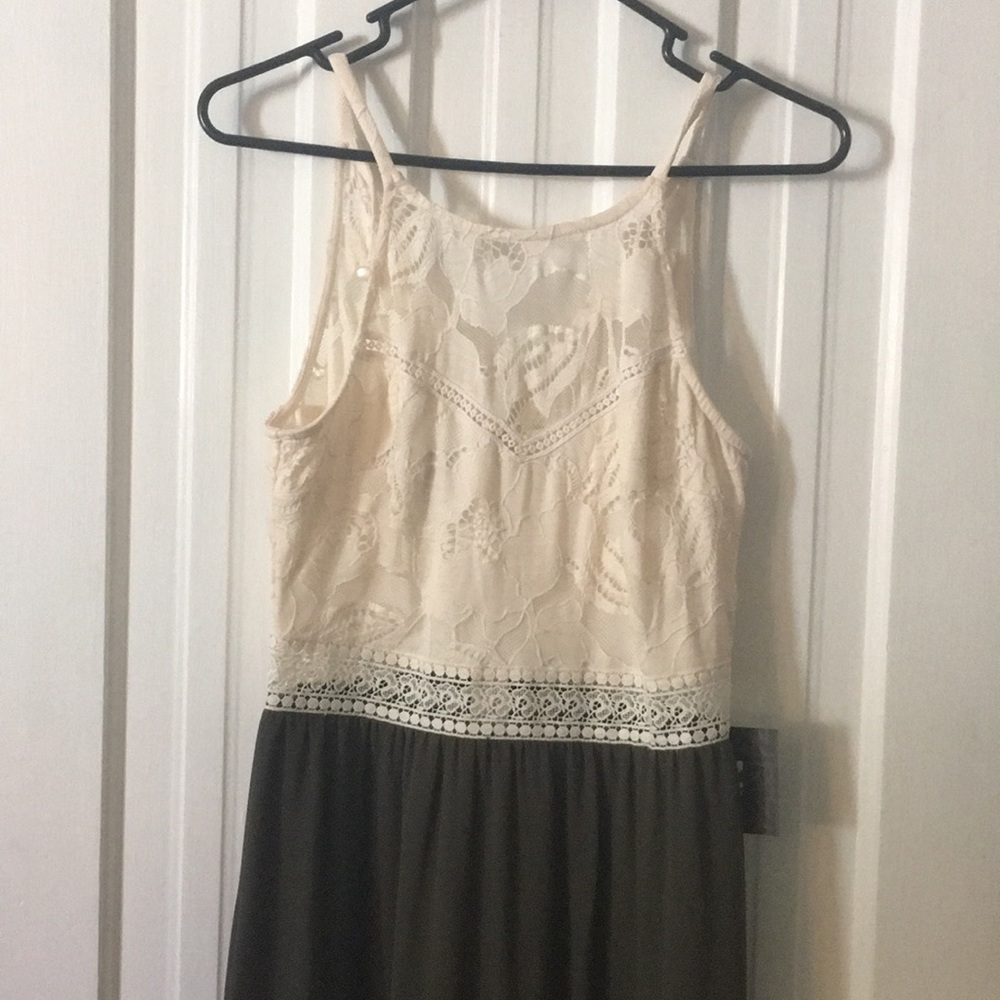 Olive green and lace maxi dress
